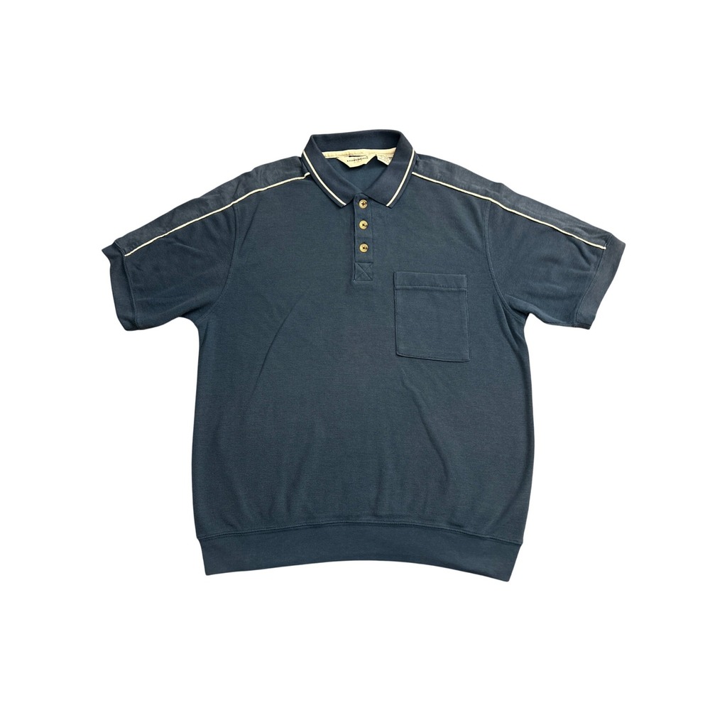 Knightsbridge Polo Shirt Mens Large Blue Excellent Waffle Knit Pocket Piping